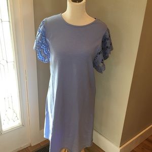 Matilda Jane periwinkle dress with lace ruffle sleeves